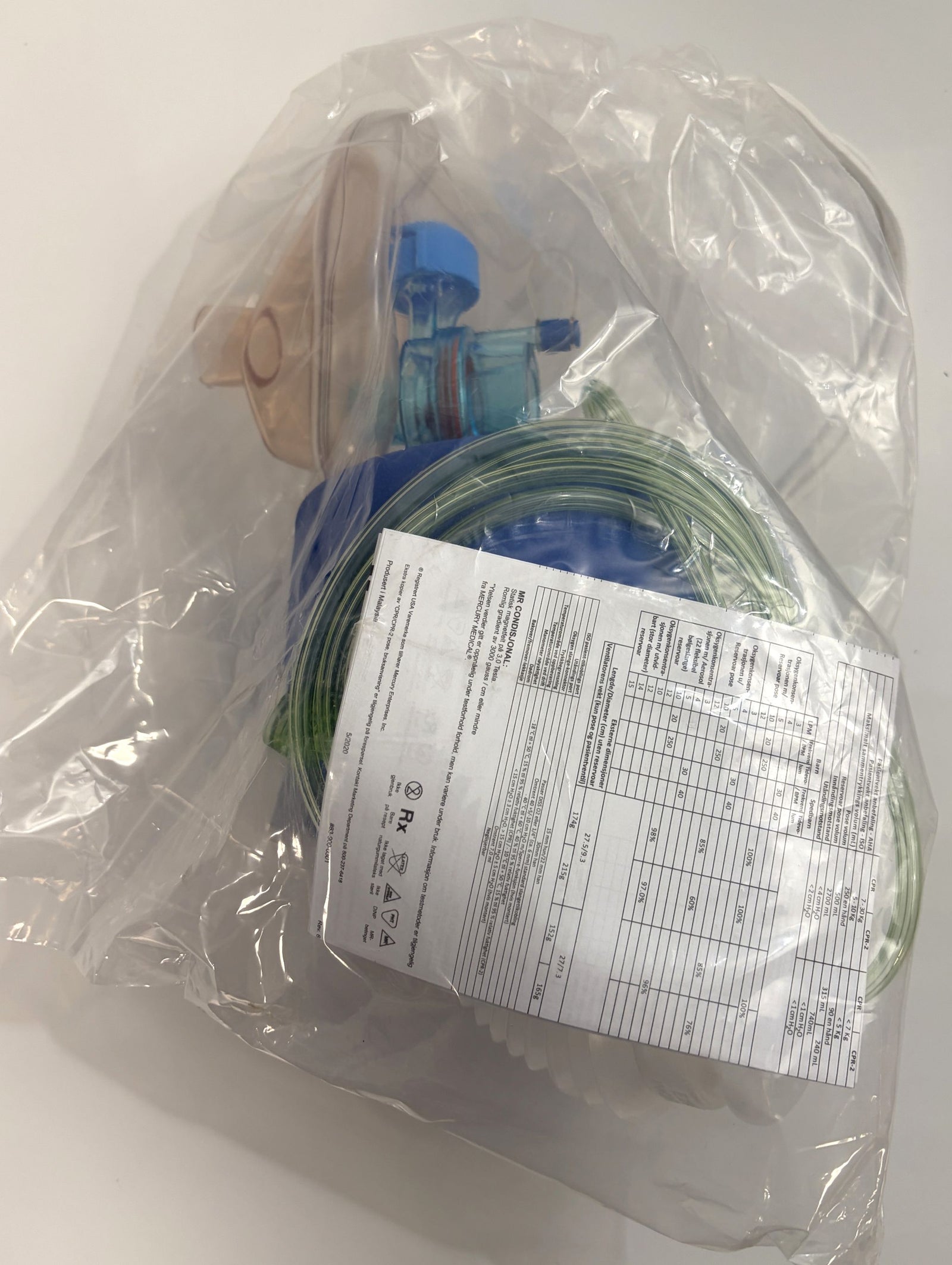 Simulated alt text for Mercury Medical 10-55701 Adult CPR Bag Disposable Manual Resuscitator – Exp. 06/24/2026 for phentersales.myshopify.com. You are an expert SEO agent. You will generate an ALT text for this image. <Store_Context> Business Details: Trusted source for premium wholesale and surplus pr...