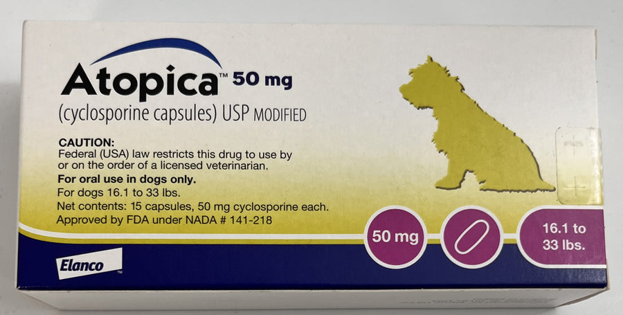 Atopica for Dogs 50mg, 16-33 lbs, 15 Capsules