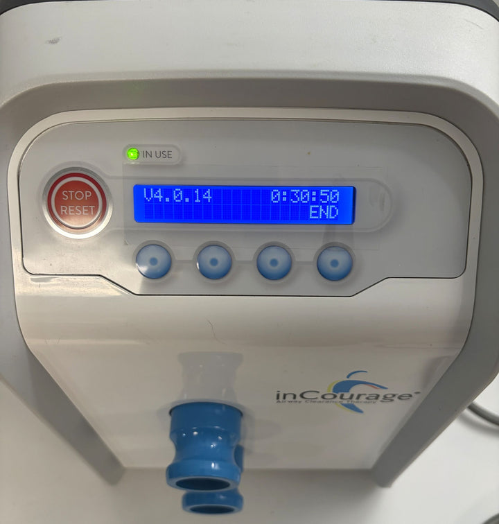 RespirTech InCourage ICS-1M-US-A airway therapy system control panel with blue display and hose port, pre-owned medical equipment