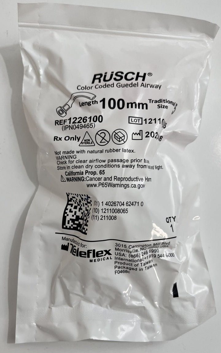 Teleflex Rusch Color Coded Guedal Airway 1226100 Size 5  100mm (Box of 50)