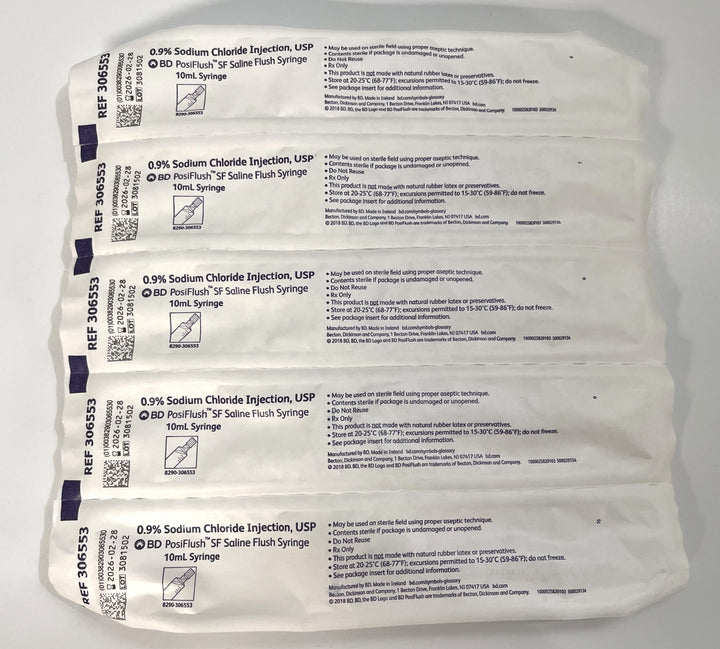 BD 306553 PosiFlush Normal Saline Flush Syringe 10mL (30-Pack)