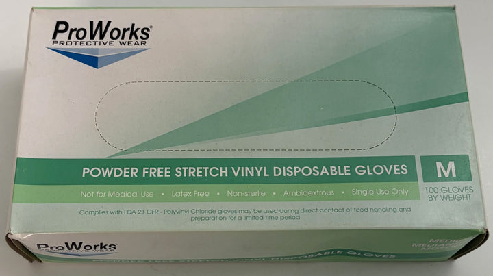 ProWorks GL-SV104FM Stretch Vinyl Disposable Gloves – Medium, Powder-Free (100/Box, 3-Pack)