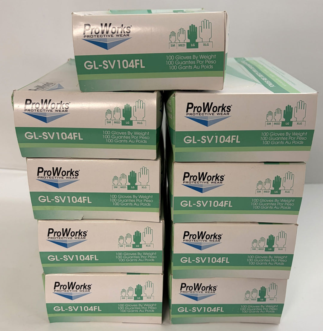 ProWorks GL-SV104FL Stretch Vinyl Disposable Gloves – Large, Powder-Free (100/Box, 9-Pack)