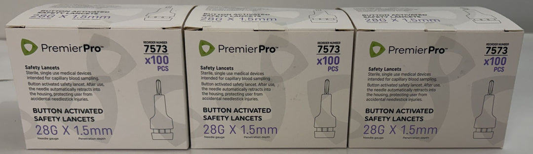 PremierPro 7573 Safety Lancets 28G x 1.5mm (100 Box) - Single &amp; Multi-Pack Bulk Lots
