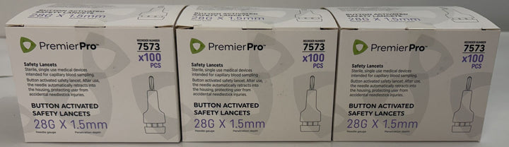 PremierPro 7573 Safety Lancets 28G x 1.5mm (100 Box) - Single &amp; Multi-Pack Bulk Lots