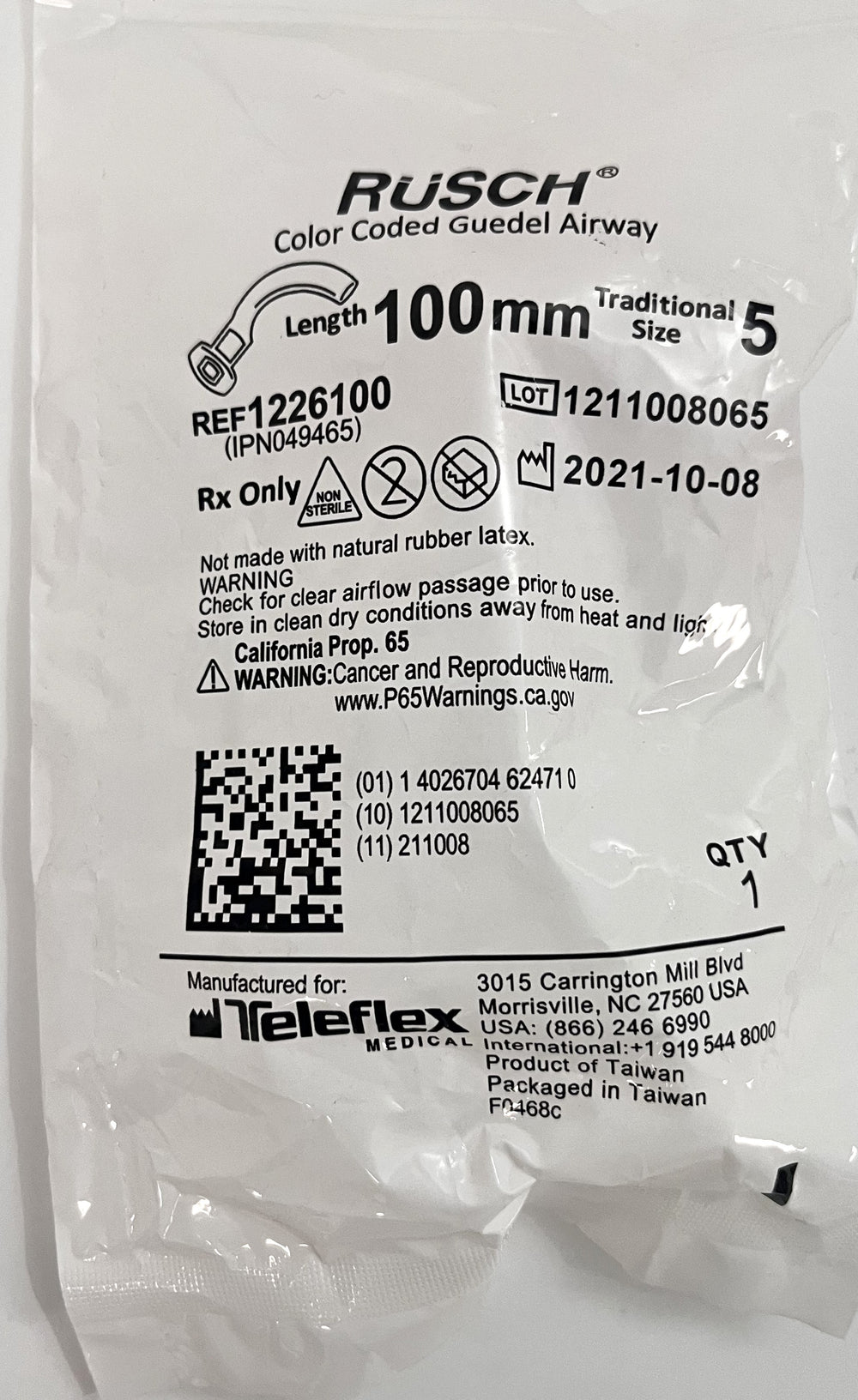 122650 Color Coded Guedel Airway, Size #0, 10-pack, reliable and color-coded for medical use.