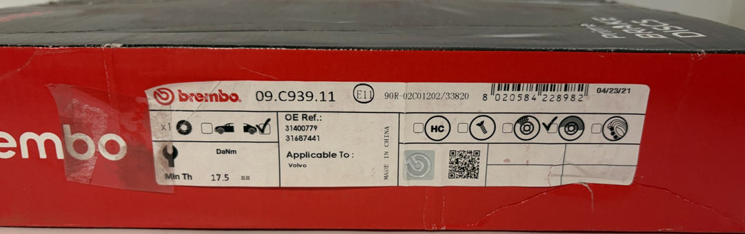 Brembo Premium UV Coated Rear Brake Rotor | 09.C939.11 (Volvo XC90, XC60, XC40 Recharge)