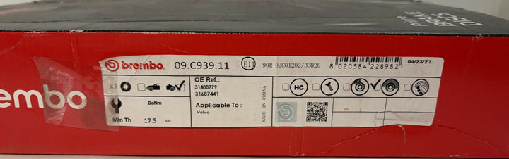 Brembo Premium UV Coated Rear Brake Rotor | 09.C939.11 (Volvo XC90, XC60, XC40 Recharge)