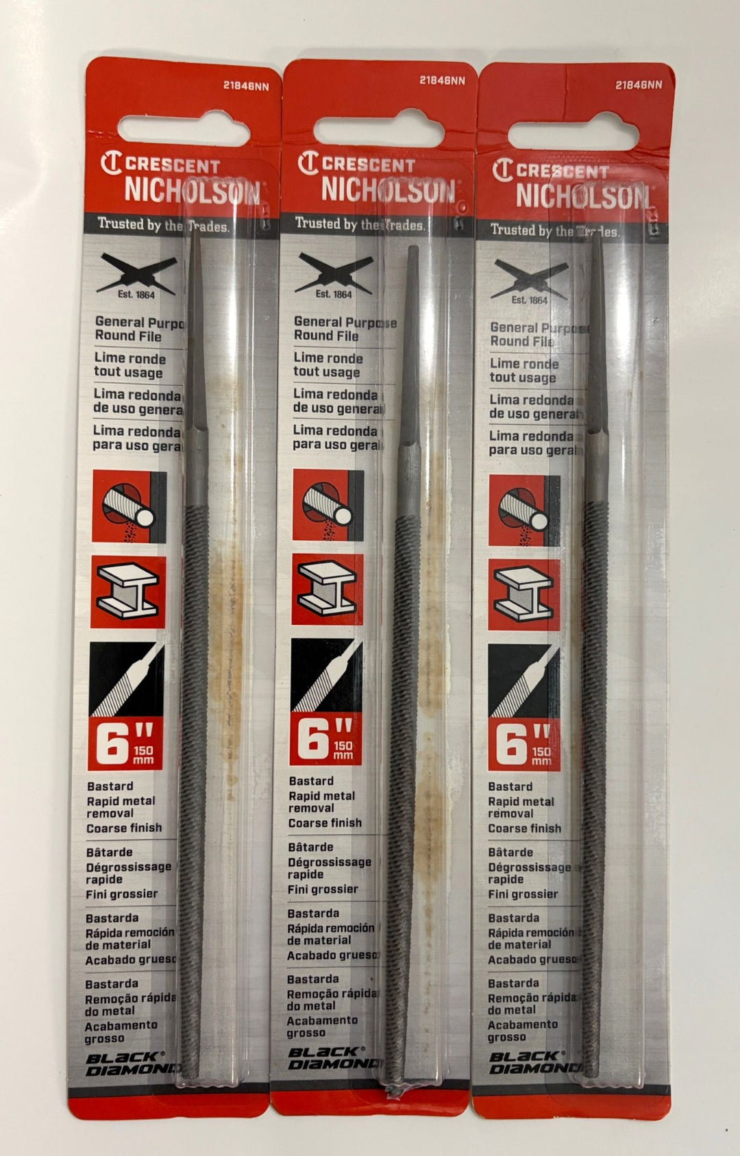 Nicholson 6" Round File Bastard Cut, Rapid Metal Removal, Coarse 21846NN (3-Pack)