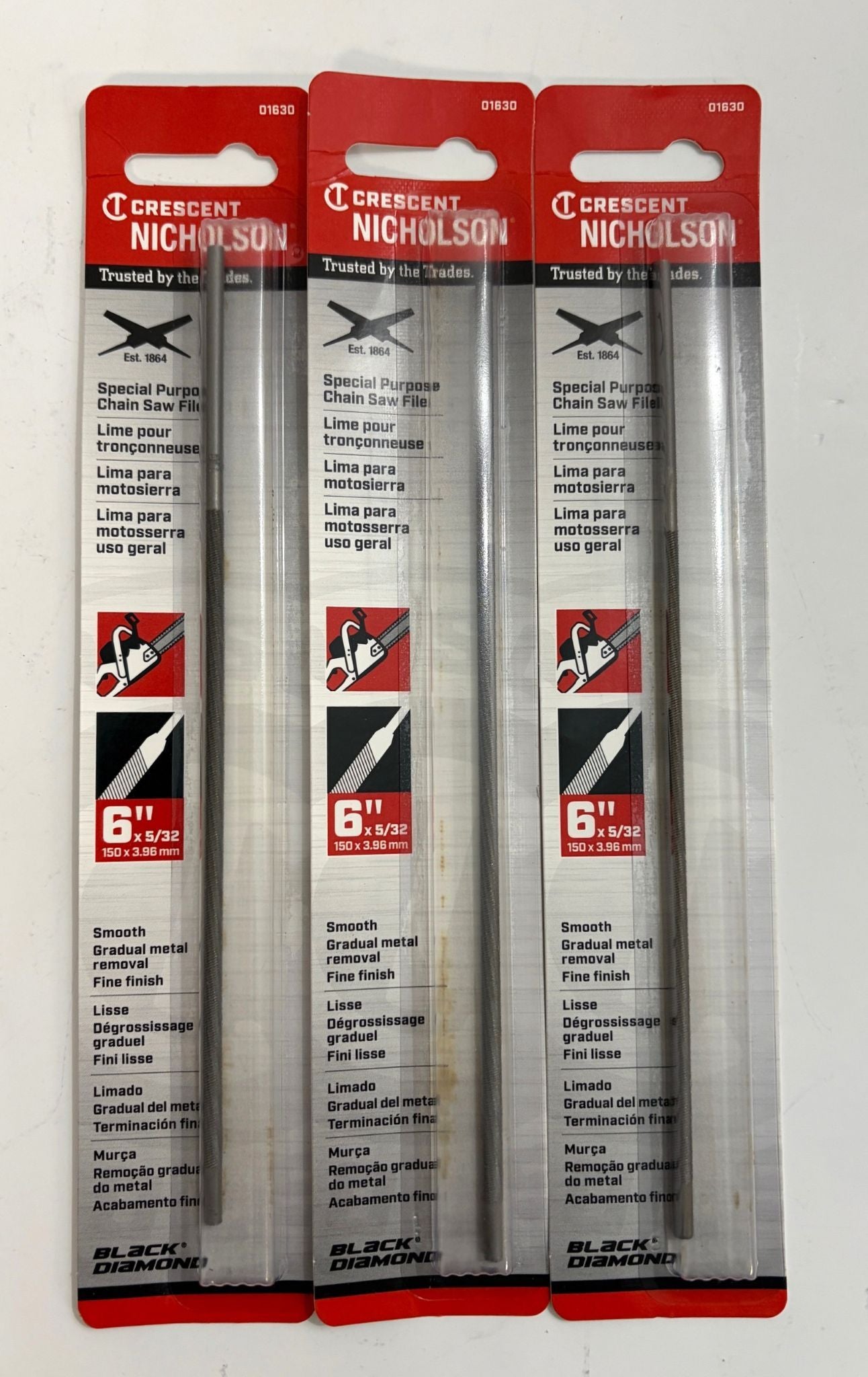 Nicholson 6" x 5/32" Special Purpose Chain Saw File 01630 (3-Pack)