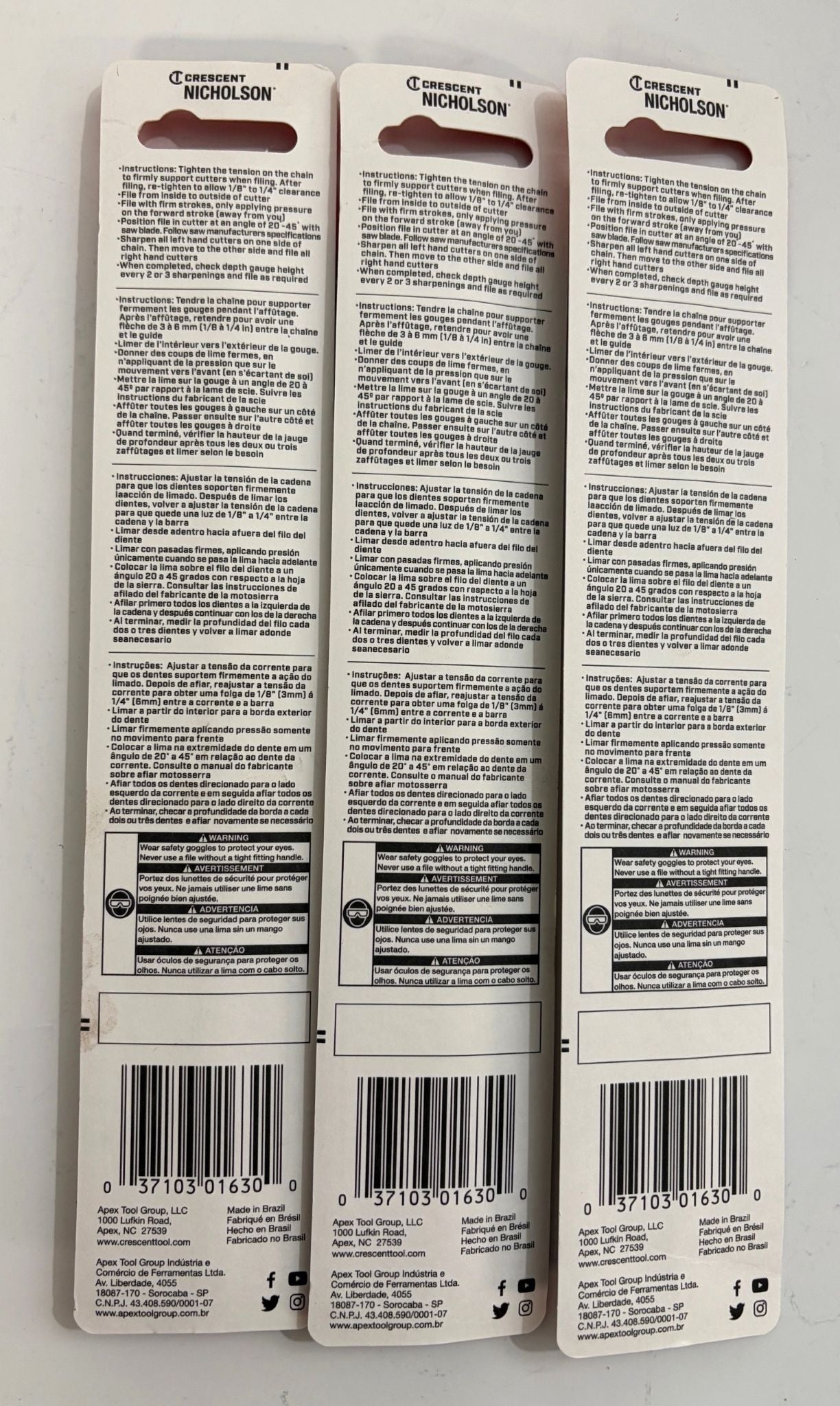 Nicholson 6" x 5/32" Special Purpose Chain Saw File 01630 (3-Pack)