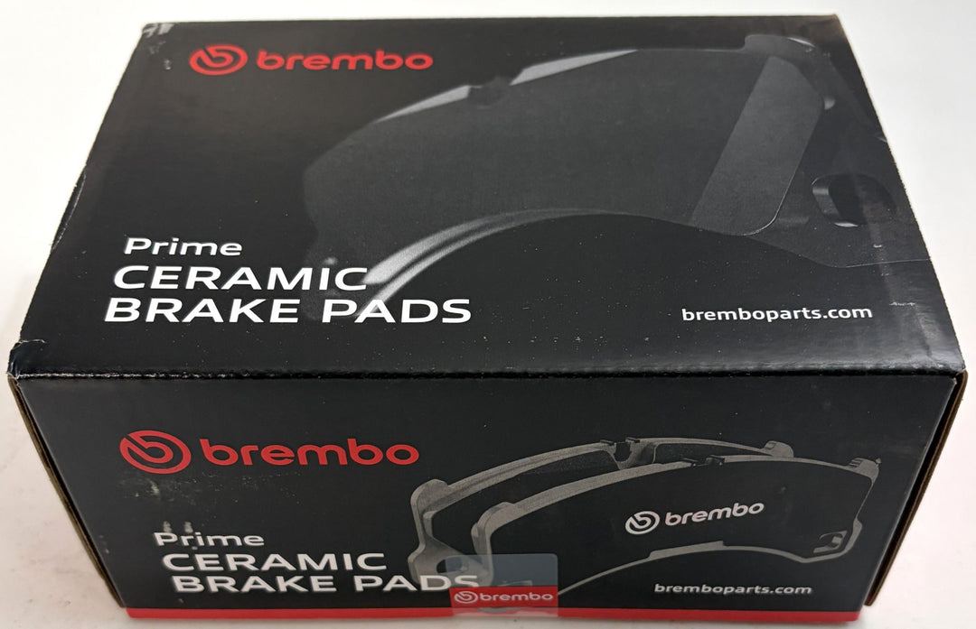 Brembo Prime Ceramic Brake Pads in a sealed black retail box with red branding and brake pad graphics