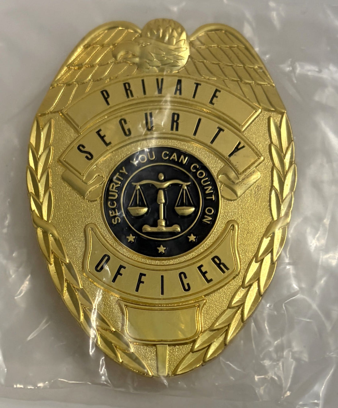 Gold Private Security Officer Badge - "Security You Can Count On" Seal