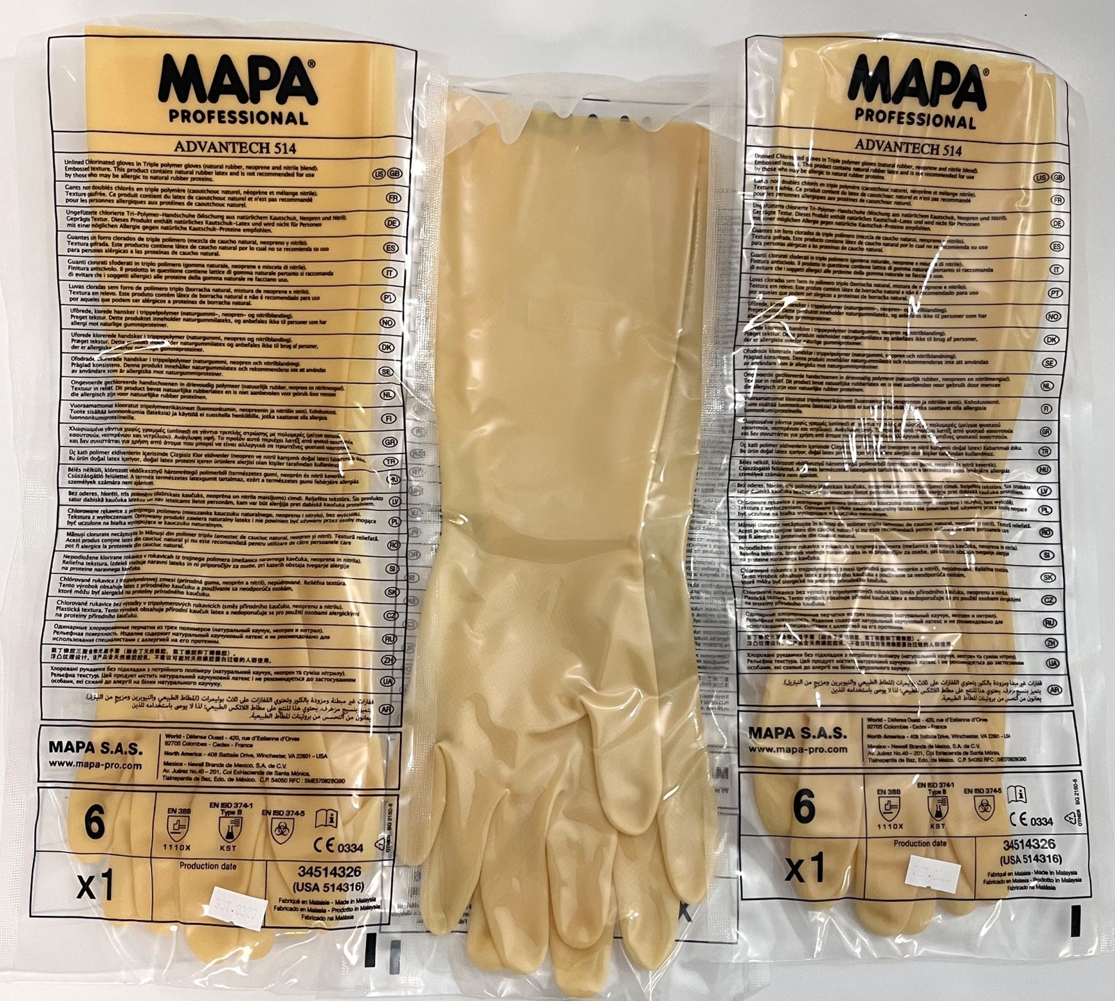 MAPA AdvanTech 514 Mixed Formula Gloves, Size 6
