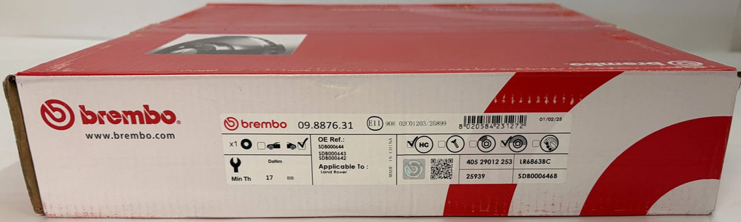 Brembo Premium UV Coated Rear Brake Rotor | 09.8876.31 (Land Rover LR3, LR4, Range Rover Sport)
