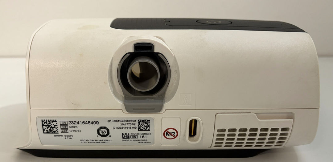 ResMed AirSense 11 AutoSet CPAP machine in white with rear air outlet and vent grille, pre owned medical equipment