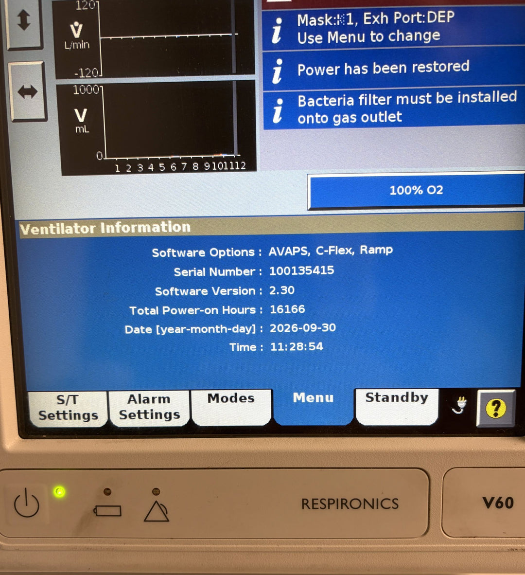 Philips Respironics V60 Ventilator Medical Unit - Powers On / Blower Works