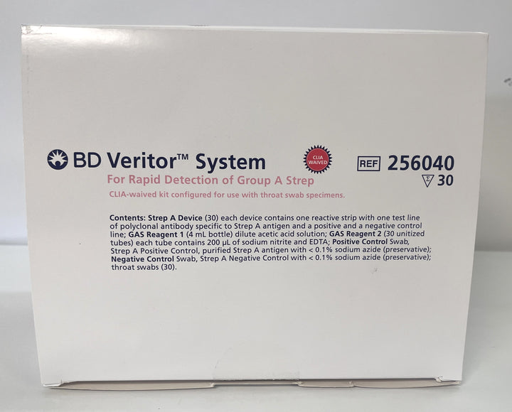 256040 Veritor System for Rapid Detection of Group A Strep, 30 tests per kit. Provides quick, accurate results for diagnosing strep throat.