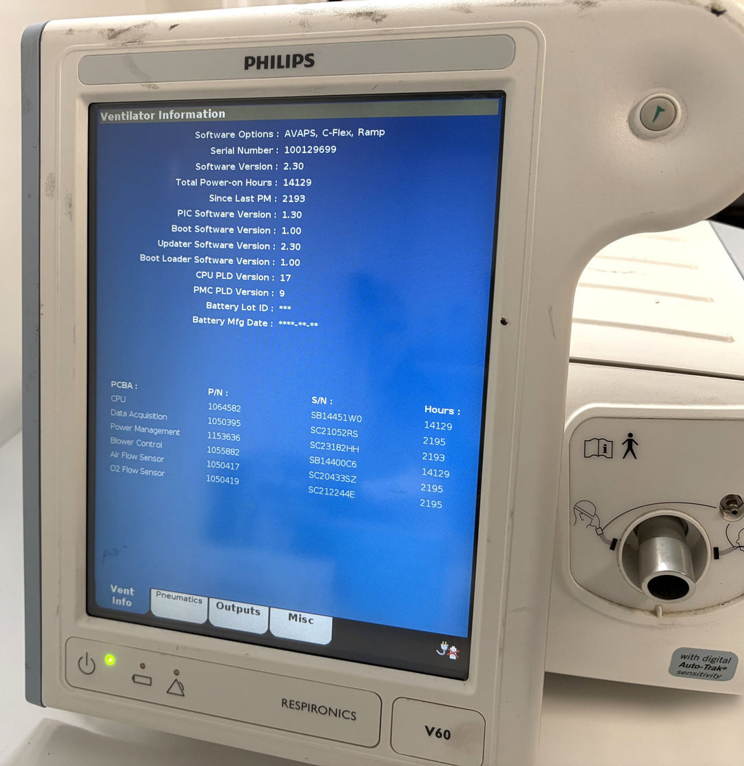 Philips Respironics V60 Ventilator w/ Power Cord (14,129 Hrs, SN 100129699)
