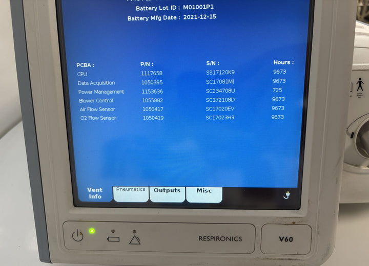Philips Respironics V60 Ventilator w/ Power Cord (SN 100223010, MFG 2017