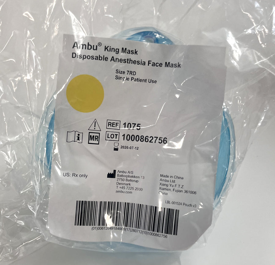 Ambu 1075 King Disposable Anesthesia Face Mask, Size 7RD, 50-pack: comfortable, single-use masks ensuring safe anesthesia delivery.