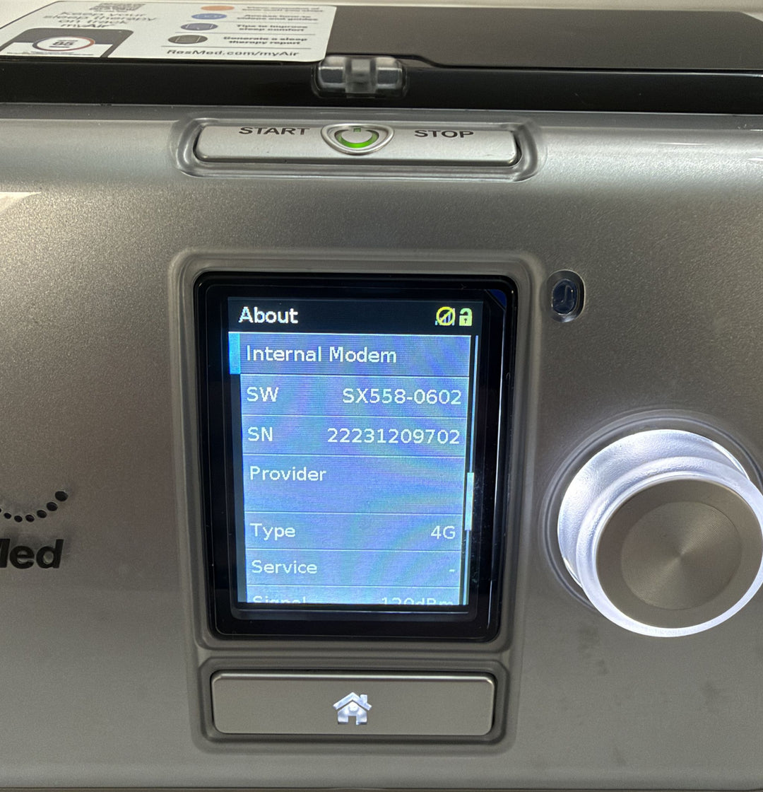 Pre-owned Resmed AirCurve 10 ST-A BiPAP medical ventilator with illuminated settings display, start stop button, and adjustment dial