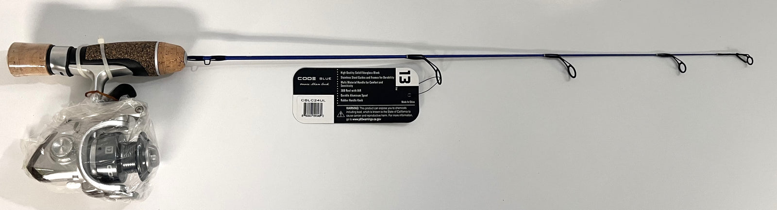 The 13 Fishing Code Blue Spinning Ice Combo CBLC24UL delivers reliable performance and durability for ice fishing enthusiasts.