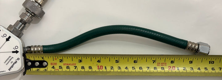 Philips Respironics O2 manifold assembly 1109668 Rev B with green oxygen hose and metal fittings for V60 medical ventilators