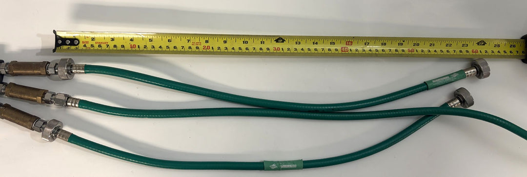 Philips Respironics V60 oxygen transport kit 1057785 with three green hoses and metal connectors, measured with tape, pre-owned PHENTERSALES