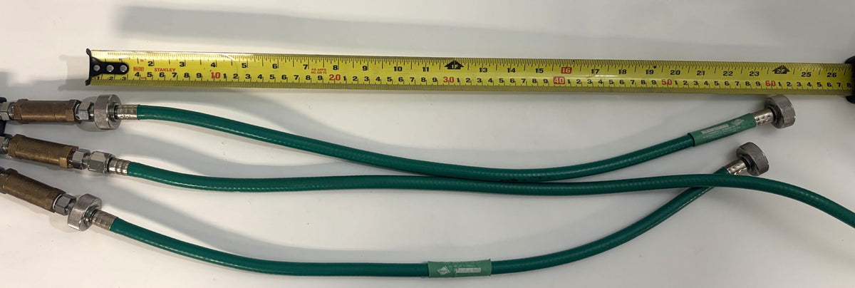 Philips Respironics V60 oxygen transport kit 1057785 with three green hoses and metal connectors, measured with tape, pre-owned PHENTERSALES