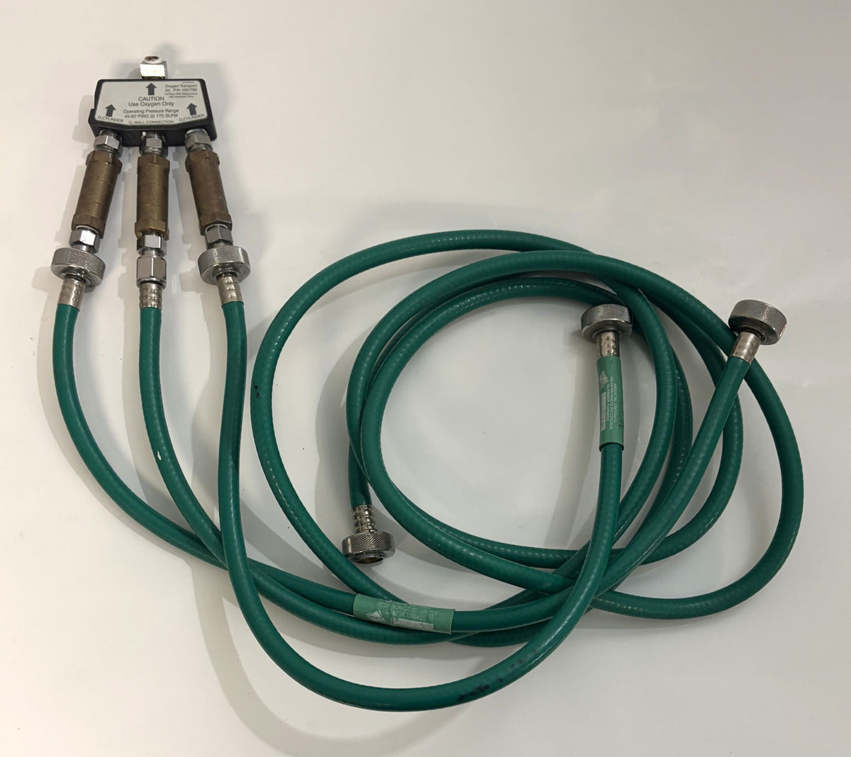 Philips Respironics V60 oxygen transport kit 1057785 with three green hoses and metal connectors pre owned medical equipment PHENTERSALES