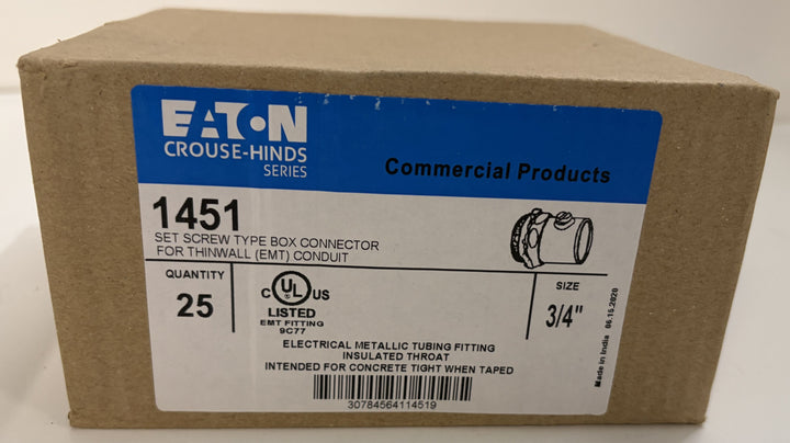 Eaton Crouse-Hinds 1451 3/4" Set Screw Type Box Connector (25-Pack)