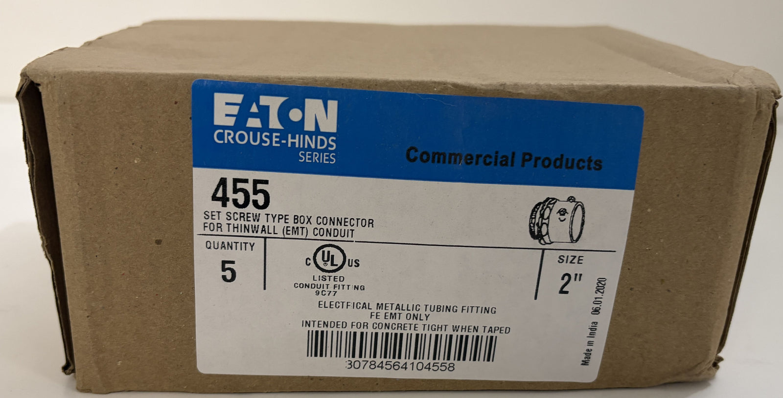 Eaton Crouse-Hinds 455 2" EMT Set Screw Type Box Connector (Box of 5)