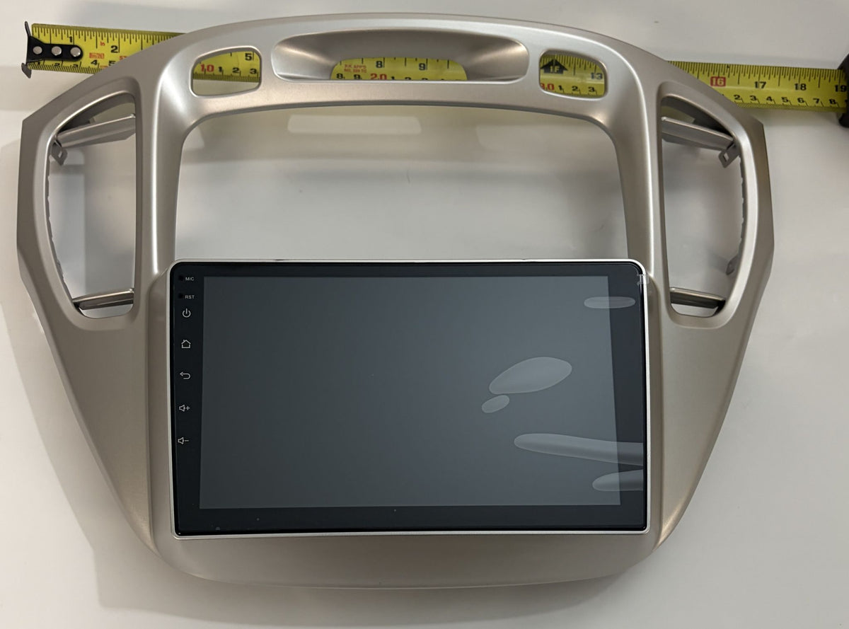 Rimoody Android touchscreen car stereo with silver dash bezel for 2001 to 2007 Toyota Highlander automotive interior upgrade