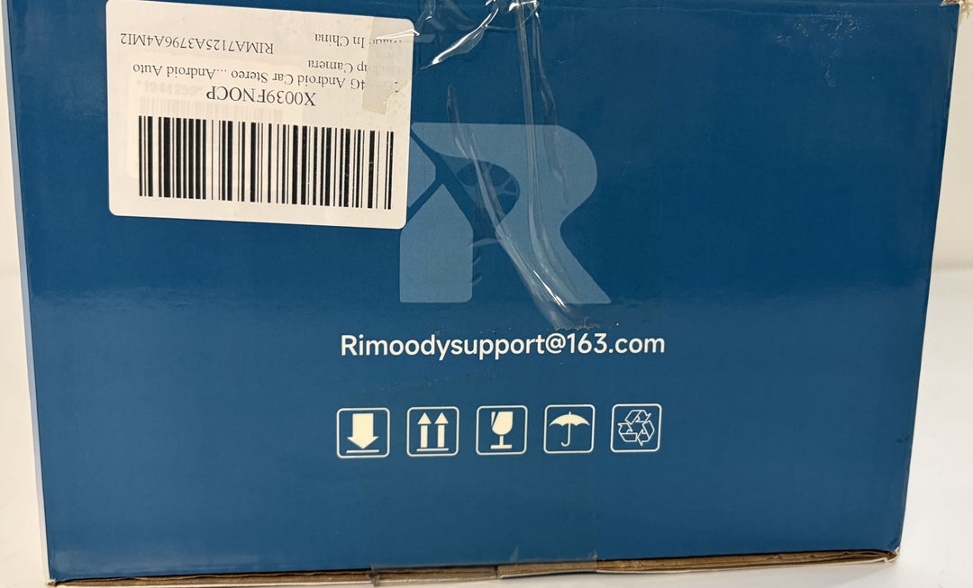 Rimoody Android car stereo packaging for 2000 to 2003 Toyota Camry, with support contact information and handling symbols