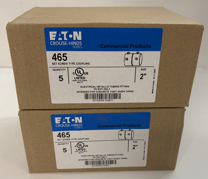 Eaton Crouse-Hinds 465 2" EMT Set Screw Box Connector – 2 boxes of 5 (10 connectors total)