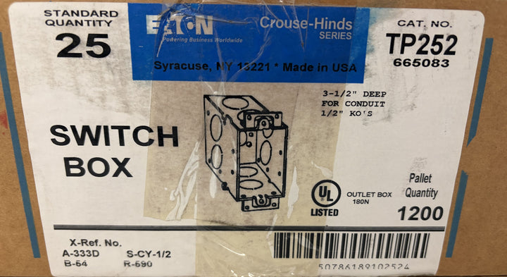Eaton Crouse-Hinds TP252 Switch Box 3-1/2" Depth (25/Box)