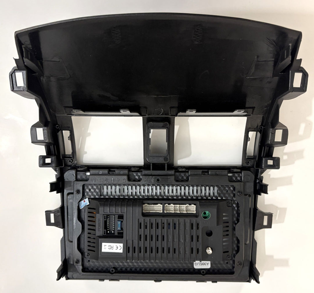 Rimody Android car stereo rear assembly with black dashboard fascia, touchscreen head unit housing, ventilation slots, wiring connectors, and mounting tabs for Ford Fiesta 2009 to 2017