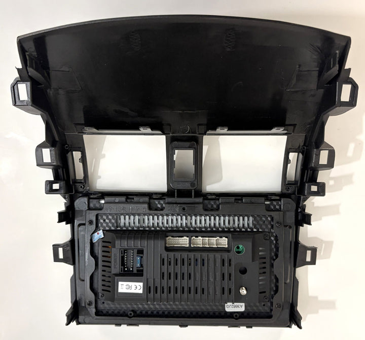 Rimody Android car stereo rear assembly with black dashboard fascia, touchscreen head unit housing, ventilation slots, wiring connectors, and mounting tabs for Ford Fiesta 2009 to 2017