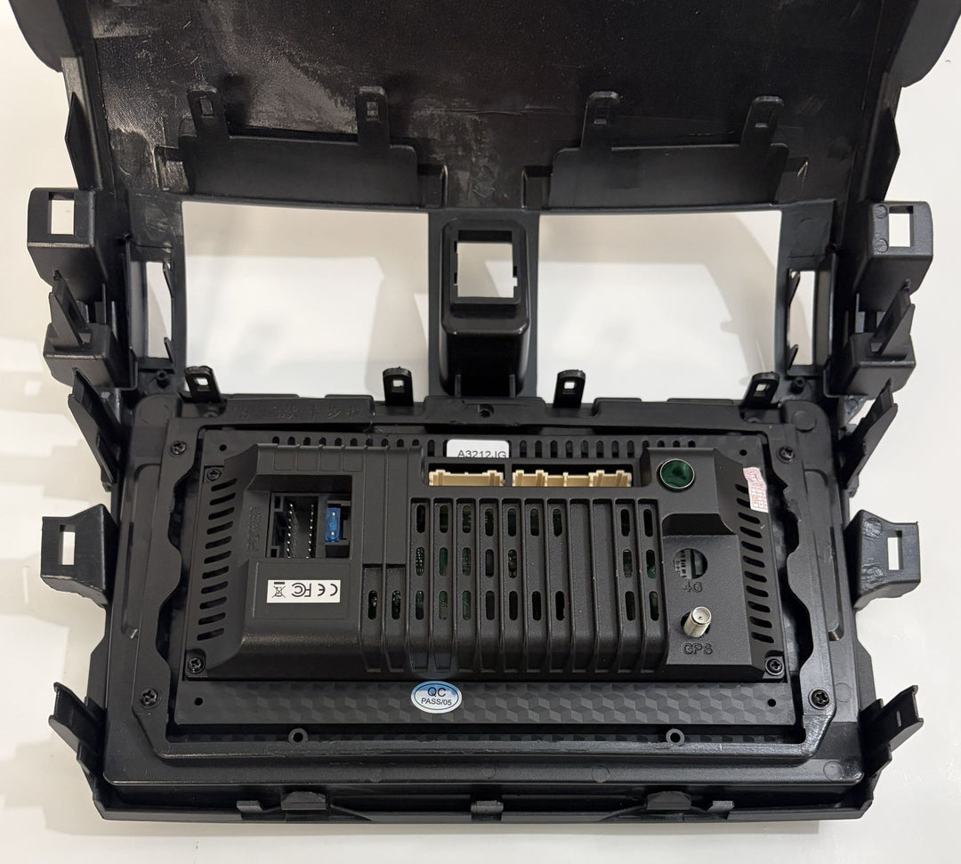 Rear view of Rimoody Android car stereo for 2009 to 2013 Toyota Corolla, showing black housing, ventilation slots, ports, and mounting brackets