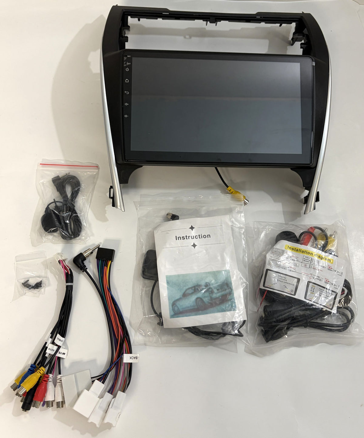 Rimoody Android touchscreen car stereo head unit for 2005-2012 Toyota Avalon with wiring harnesses, backup camera and installation accessories