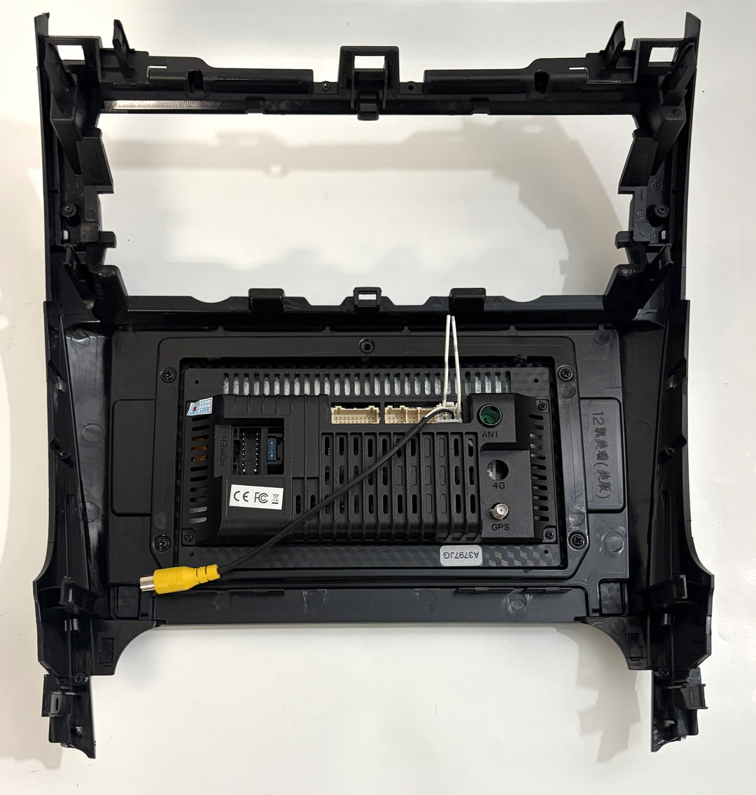 Rimoody Android car stereo head unit rear view with Toyota Avalon 2005 to 2012 dashboard fascia and wiring connections