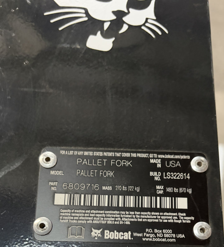 Bobcat 6809716 Pallet Fork Frame Attachment – New OEM – Free Shipping
