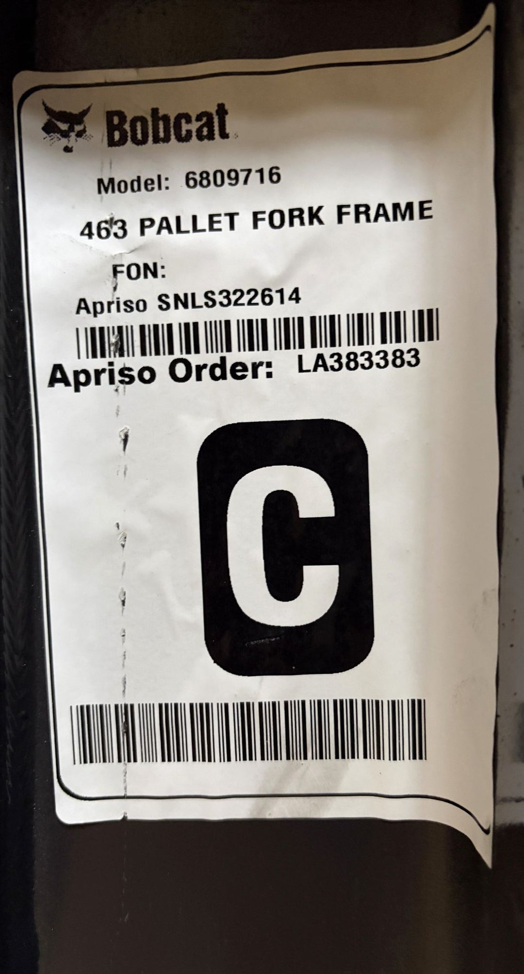 Bobcat 6809716 Pallet Fork Frame Attachment – New OEM – Free Shipping