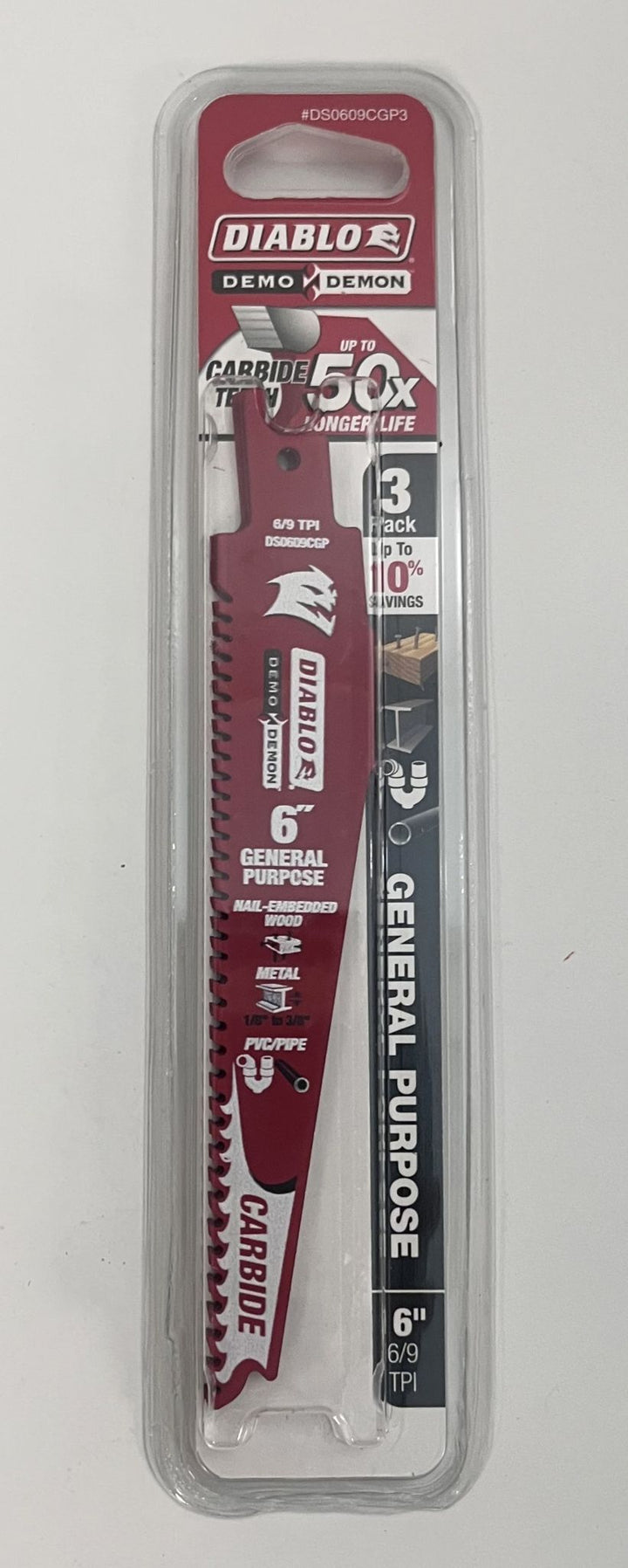 Diablo DS0609CGP3 Demo Demon 6"Carbide Reciprocating Saw Blades, 3-Pack