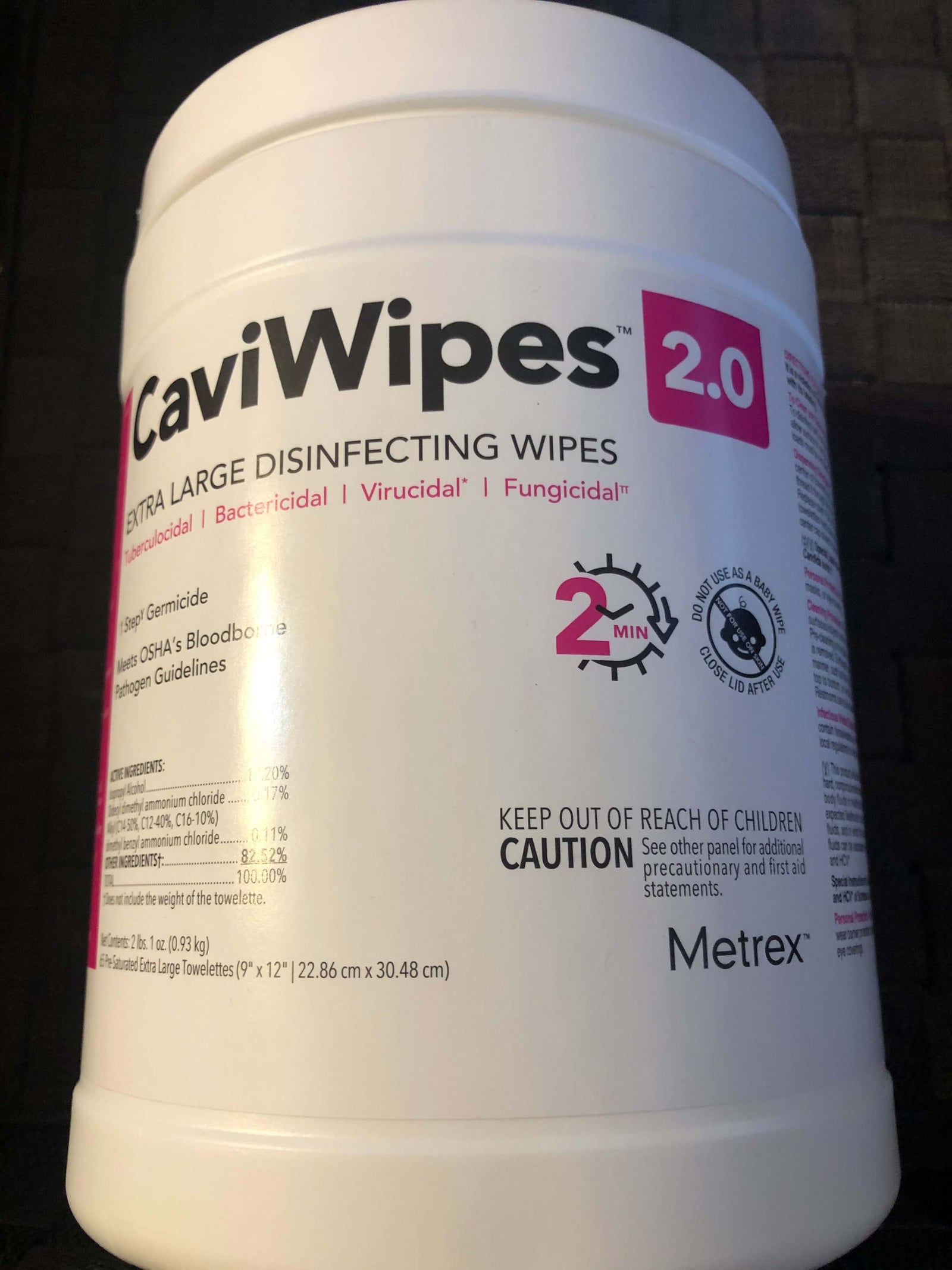 CaviWipes 2.0 surface disinfectant wipes canister, alcohol scent, 780 count (65 Wipes per Canister, 12 Canisters/Case), effective cleaning and disinfecting for various surfaces.