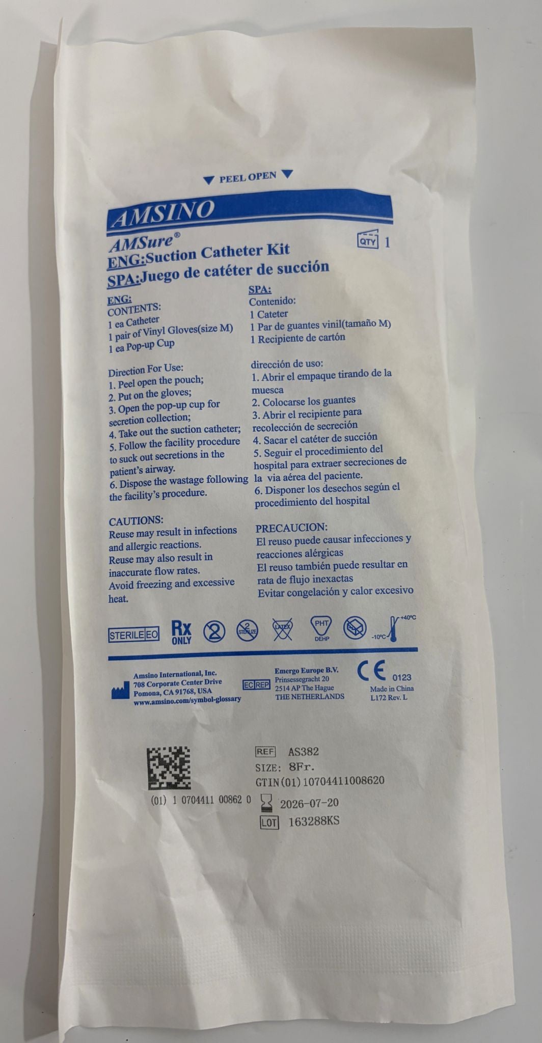 AMSINO AmSure Suction Catheter Kit 8Fr Sterile | AS382 | 50/Case