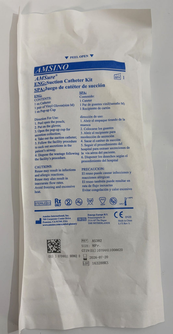 AMSINO AmSure Suction Catheter Kit 8Fr Sterile | AS382 | 50/Case