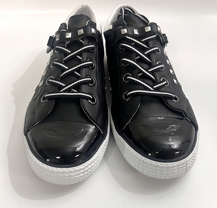 Men's Fashion Nathan Black Sneaker: sleek black design with a low profile, lace-up closure, cushioned insole, and durable rubber sole.