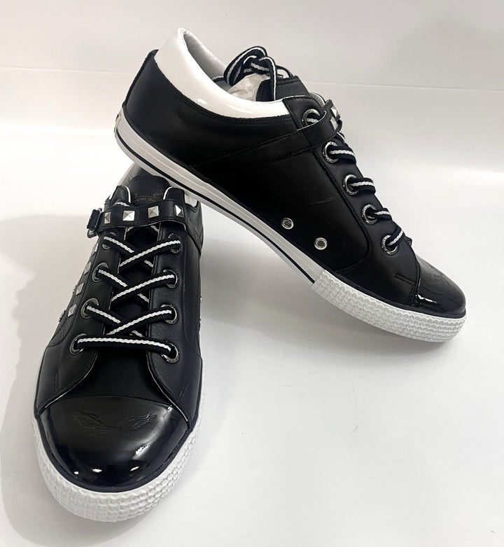 Men's Fashion Nathan Black Sneaker: sleek black design with a low profile, lace-up closure, cushioned insole, and durable rubber sole.